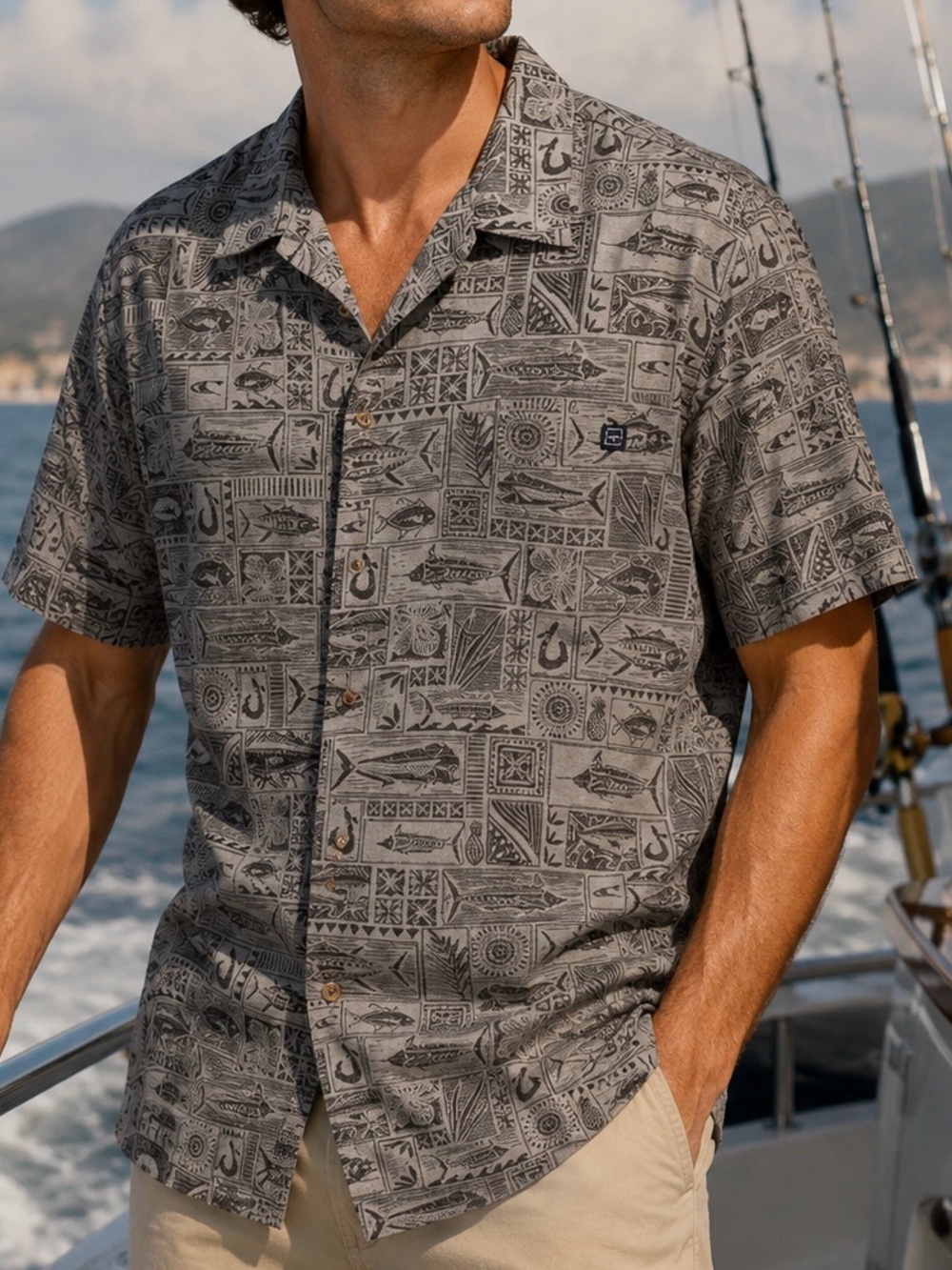 Jack O’Neill Collection Print Gray Short Sleeve Shirt